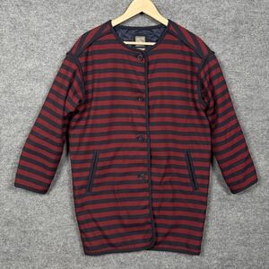 Gap Womens Sz XS Coat Jacket Red Black Stripe Nautical Preppy  Button Up Pockets